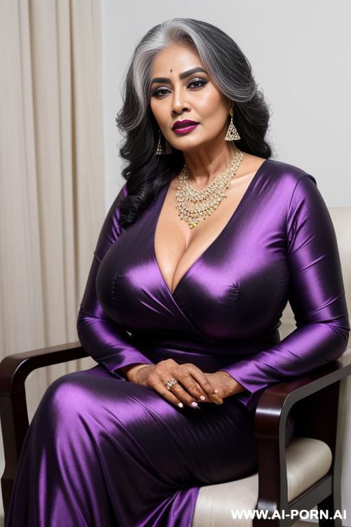 bangladeshi super model granny, big busty gilf model, makeup artist, no makeup, purple lipstick, mature black mamba skin, - #main