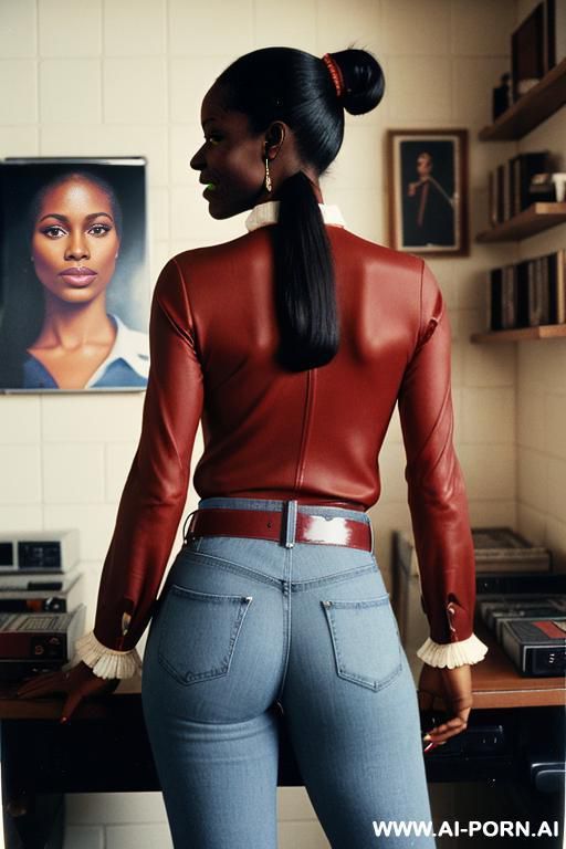 ebony, flare blue jeans, belt, short cowgir boots, nice ass - #main