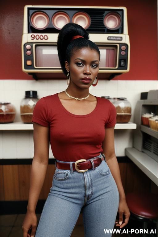 ebony, ripped blue jeans, belt - #main