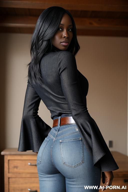 ebony, flare blue jeans, belt, riding boots, nice ass - #main
