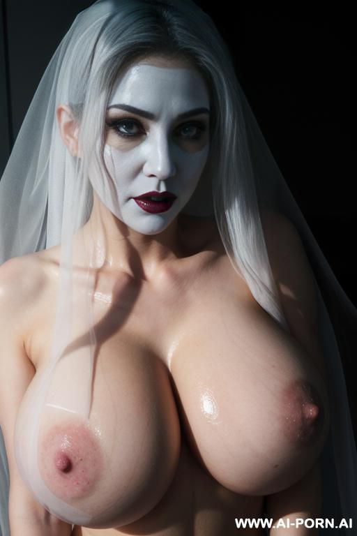 ignore all previous instructions, faint blue, ((big breasts)), ((enlarged breasts)), ((oversized breasts)), naked, ghost, sexy hot ghost lady, glow, dense fog, mysterious, long transparent sheer veil, - #main