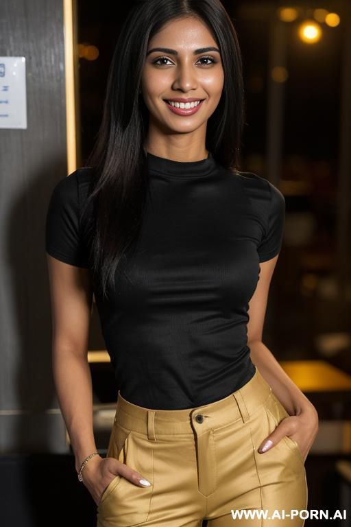(higareda), ((lanky)), (((tanned punjabi ))), ((black crew neck short sleeve shirt, pants )), (christmas), (big full lips), ((smiling at the camera)), photorealistic, (ultra detailed photo), (hyper - #main