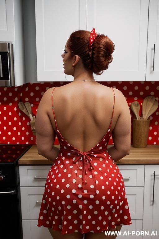 gorgeous hot copper hsired women wearing (((red polka dot dress))) in kitchen, curvy ass, fucked, pov, cartoon style nakef - #main