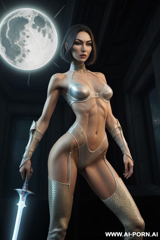 (medium shot), (front view), (looking at the viewer), (looking forvard), (standing up front), (eye contact), (detailed face), (detailed body), (detailed hands), (detailed skin), sci-fi swordwoman, - #main