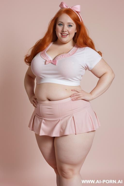 (((half body photo shot close up))). a (((british obese fat bbw redhead))), ((thick body, with tummy and love handless)). lingerie garter belt top. - #main