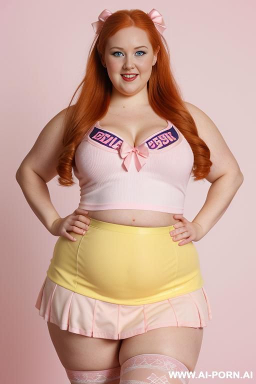 (((half body photo shot close up))). a (((british obese fat bbw redhead))), ((thick body, with love handless)). lingerie garter belt top. - #main