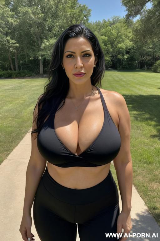 bimbo pornstar, gigantic oversized fake tits, upturn nose, square jaw, high cheek bones, full frontal, ((keep face)), ((keep body)), sunny summer day, outside large lake house on the lake, - #main