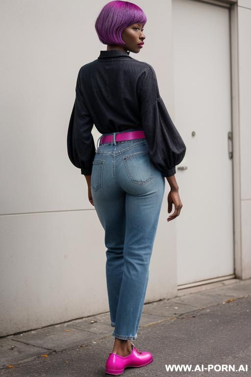 ebony, distressed dark blue mom jeans, oxford shoes, nice ass, spread her legs - #main