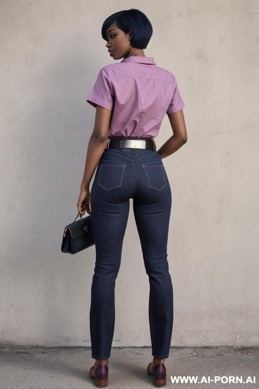 ebony, faded dark blue mom jeans, oxford shoes, nice ass, spread her legs - #main