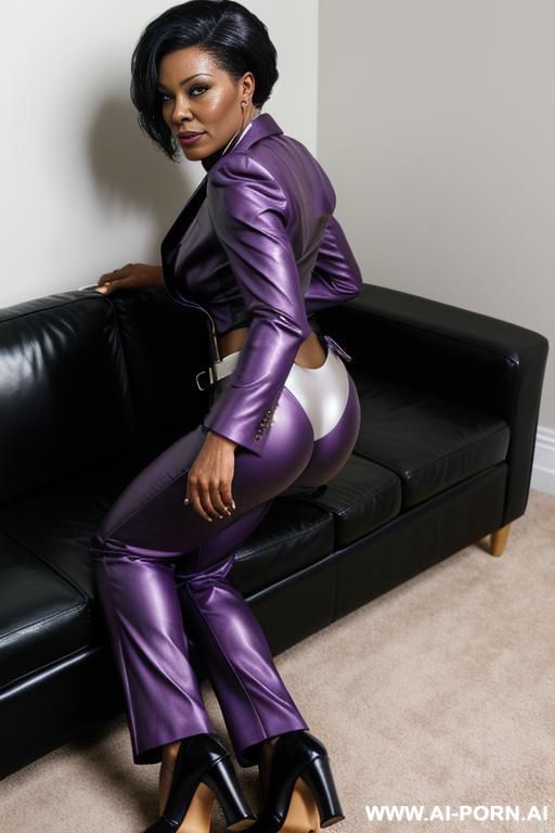 ebony mature woman, light-purple suit, sexy pockets - #main