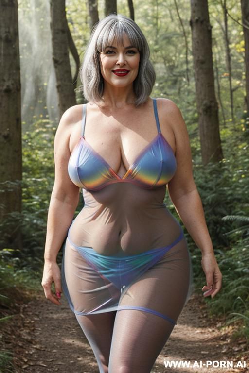 bbw l older curvy woman hiking in the woods. big red lips and big thick thighs. - #main