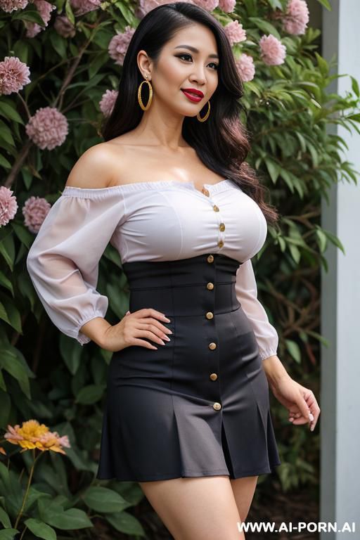 stretching, flower garden, round boobs, extremely pretty, full botox lips, button nose, eye contact, ahegao, hoop earrings, tight waist - #main