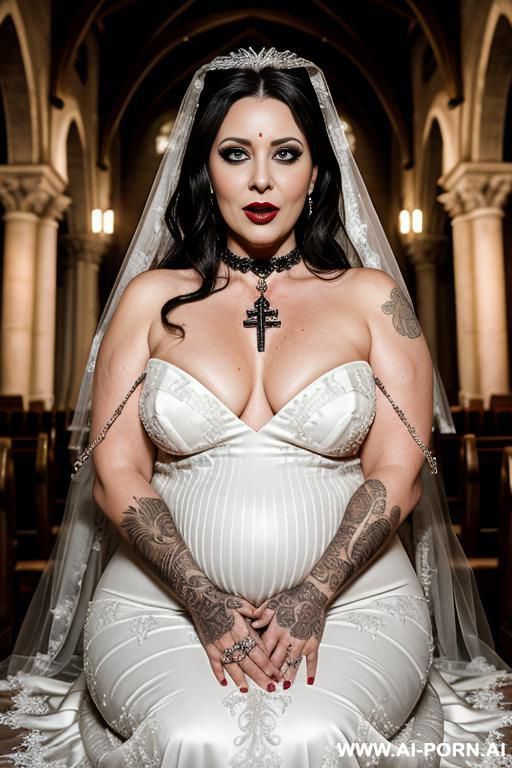 unholy corrupted naked devil horned tattoo bitch hooker latina cougar totally naked pregnant barefoot wearing black spiked metal choker, metal chains tied to choker, black lipstick, black eyeliner, - #main