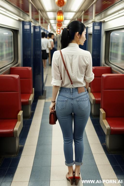 asian, vintage straigh blue jeans, oxford shoes - #main
