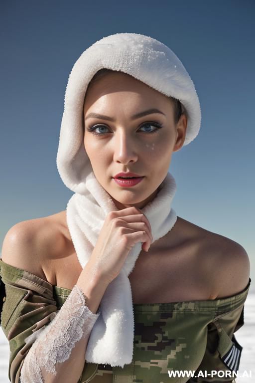 backview of full-length of slender bald japanese woman, age twenty, ((a cup teardrop boobs)), on the desert field, she wear transparent plastic robe too and white satin jacket, military green boots, she is running away and finger to the sky - #main