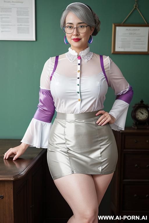 tight top, extremely old bbw granny, full lips, button nose, hoop earrings, busty round boobs, hourglass figure, tight waist, big bubble butt. bending over showing white nylon panties. - #main
