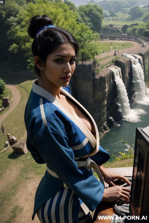 (on a medieval indian farm), ((dark blue old farm clothes, medieval indian farm woman)), ((busty natural)) ((soft face)) ((persian dark skin)) high cheeck bones, round chin, plump cheek - #main