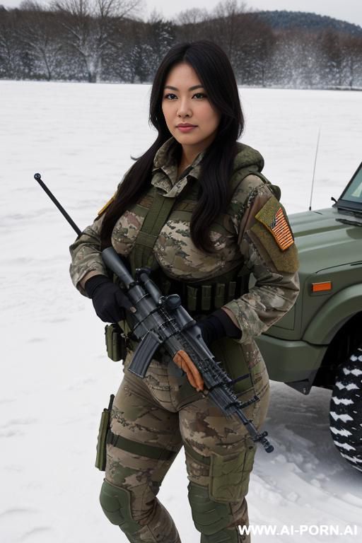 2 asian milf, attractive face, totally naked, full thick voluminous dark hair with highlights, tanned skin, thick thighs, nude swollen pussy, very wide hips, humongous oversized bottom heavy jugg - #main