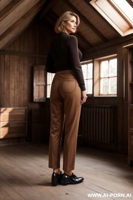 mature, learher pants, brown oxford shoes - #main
