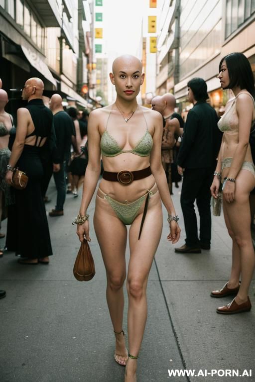 slender japanese bald sci-fi bride with friends, ((a cup teardrop boobs)), bald heads, art - #main