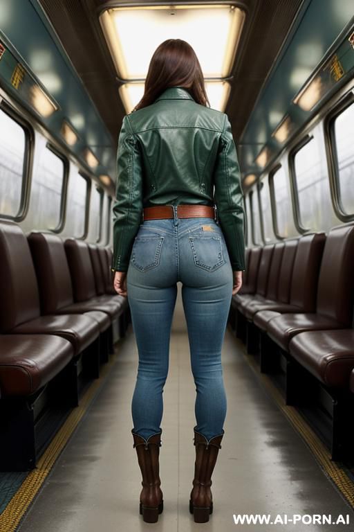 mature woman, tight blue jeans, belt, light-green leather top, brown riding flats boots - #main