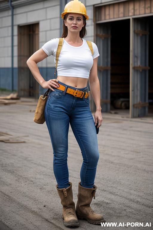 straight blue jeans, leather belt, work boots - #main