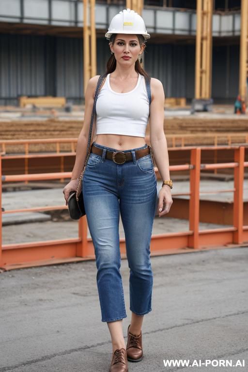 straight blue jeans, leather belt, work shoes - #main