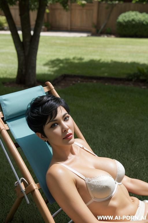 (layong down on a lawn chair) (from the side) - #main