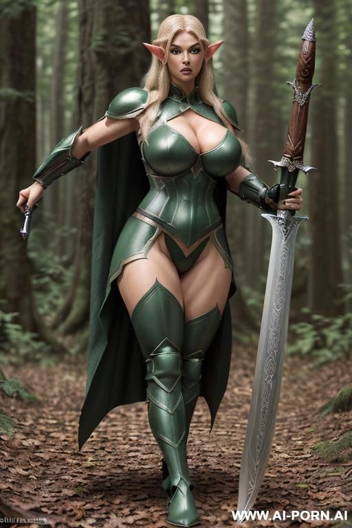 (((realistic look, ultra realistic))) (((frontal view))) ((gorgeous elf woman)) (((elven knight))) ((blonde)) ((long ponytail hairstyle)) ((perfectly beautiful face)) ((beautiful plump lips)) ((huge expressive - #main
