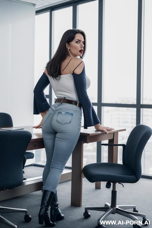 mature woman, white top , straight dark-blue jeans, belt, flats short boots - #main