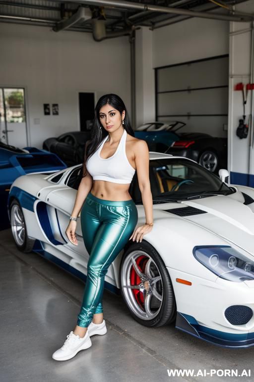 bangladeshi woman, shiny blue pants, white sneakers - #main