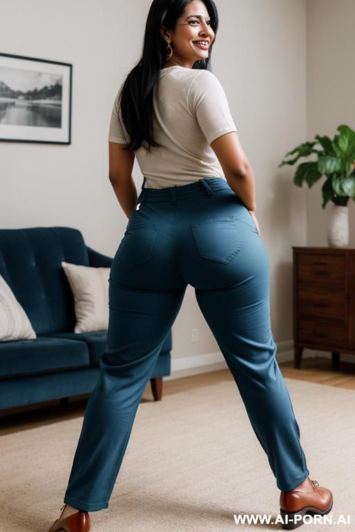 bangladeshi woman, blue pants, pants so tight, oxford shoes - #main