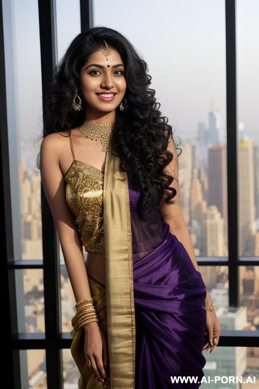 colorful dupatta, standing in a fancy luxurious sky rise penthouse in manhattan, photorealistic, dark complexion, (ultra detailed photo), (hyper realistic photo) - #main