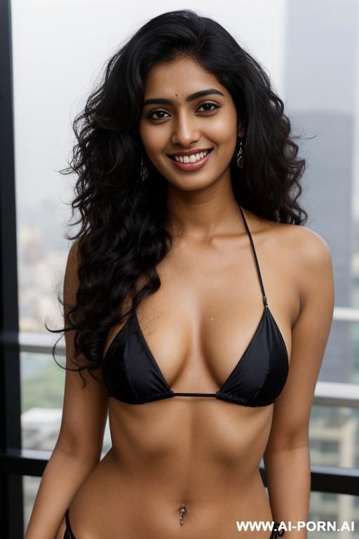 black bikini, standing in a fancy luxurious sky rise penthouse in manhattan, photorealistic, dark complexion, (ultra detailed photo), (hyper realistic photo) - #main