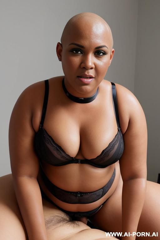 a fat black woman with a shaved head riding a white man shorter than her. - #main