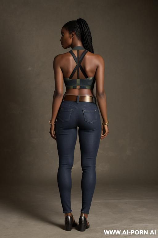 ebony, nice ass, dark blue jeans, golden belt, pointed-toe flats, apple form pockets - #main