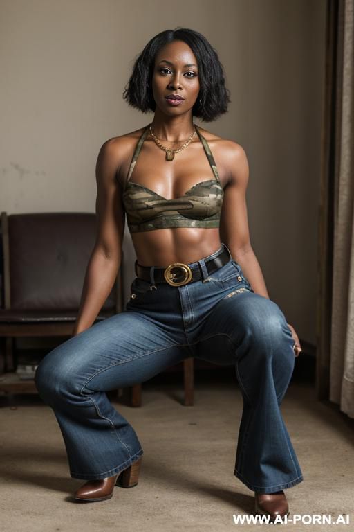 ebony, nice ass, vintage flared jeans, golden belt, oxford shoes - #main