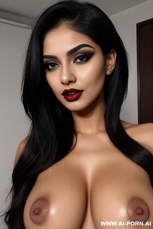 tight boobs, black nipples, seducing makeup, red seducing lips, sexy figure. - #main