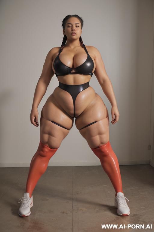 ((sexy hot attractive chubby milf)) .(( a sensual woman modeling leggins whit sport sneakers, blurred background. photorealistic, high quality.)) (((((wide hips, very massive thighs))))) (((choose the - #main