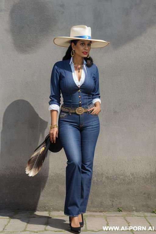 guatemala woman, traje clothes, hat, straight blue jeans - #main