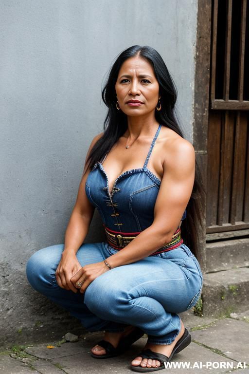 guatemala woman, ethnic outfit, straight blue jeans - #main