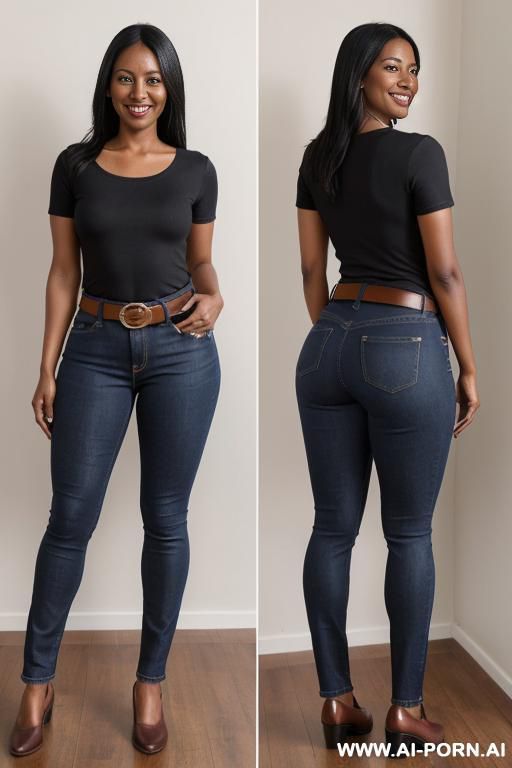 aymara woman, dark skin, straight jeans, belt, oxford shoes - #main
