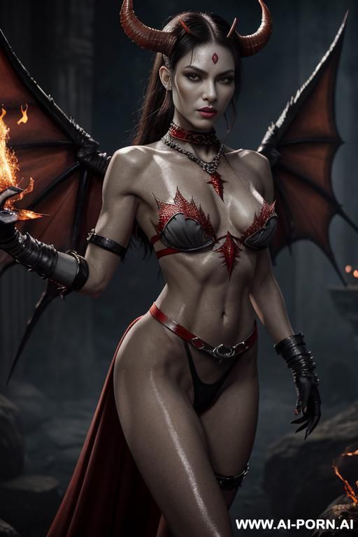 sword daemones, looking at viewer, (eye contact), actress topanga, highly detailed skin, (((dark redish ash-gray skin))), finely detail, ultra detailed face, highly detailed hands, sinewy body, high - #main
