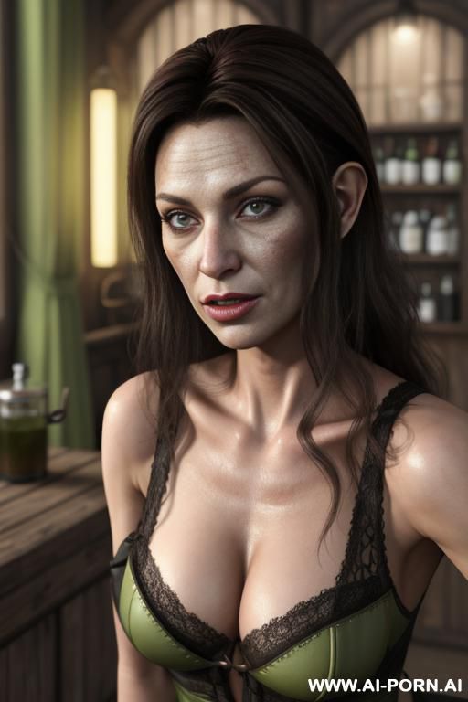 ultra realistisch goblin frau mit dunkel grüner haut komplett nakt liegt auf dem rücken hüpsches gesicht große brüste schze harre - #main