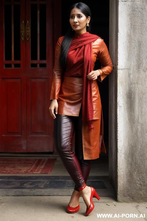 bangladeshi woman, red colored ethnic clothes, monk shoes - #main