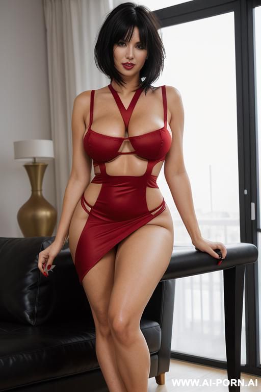 (extreme cutout red party micro dress) (plump) (open legs) - #main