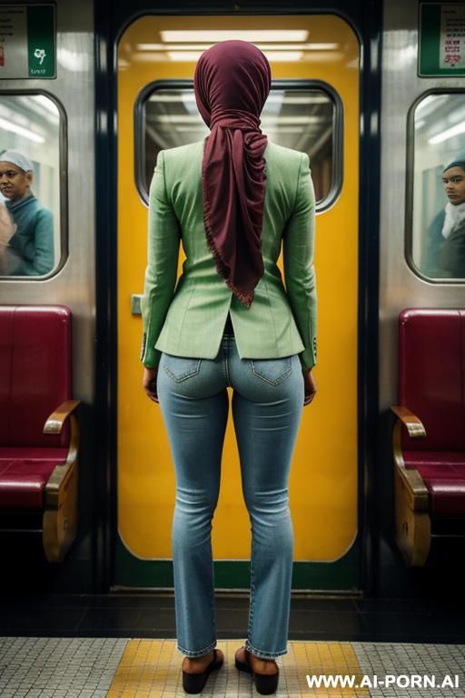 bangladeshi woman, light-green blazer, straight blue jeans, monk shoes, headscarf - #main