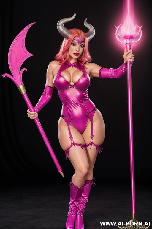 beautiful blonde demoness-succubus, with demon horns, completely nude, , in a sexy pose - #main
