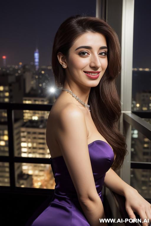 strapless dress , balcony at a hotel in manhattan, night time, lean, (photorealistic), (ultra detailed photo), (hyper realistic photo), (urwa hocane ), hud3 - #main