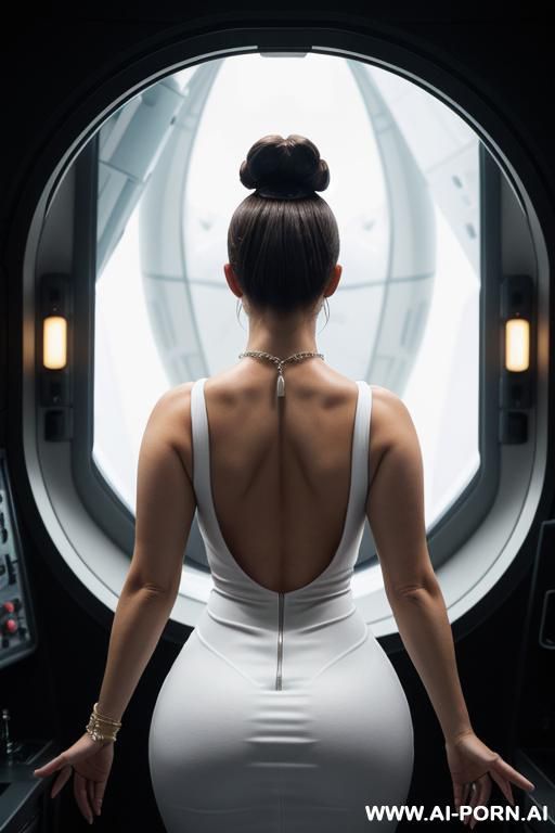 woman with wide hips, large shoulders, massive boobs, short messy hair, pendulous nipples, hourglass figure, huge ass, bubble butt, short hair, arms raised, ((hands behind head)) - #main